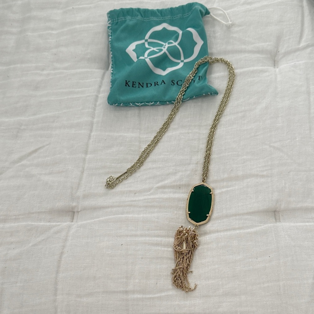 Kendra Scott Gold Necklace with Green Pendant